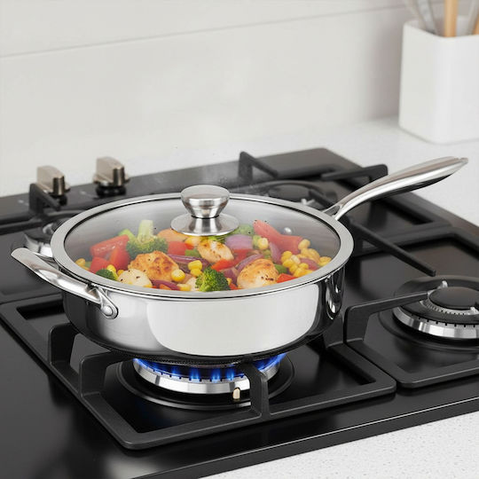 Cheffinger High-edge Frying Pan 28cm Honeycomb Coating Long Handle Lid Silver Cheffinger High-edge Frying Pan 28cm Honeycomb Coating Long Handle Lid Silver