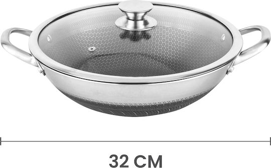 Cheffinger 32cm Wok Honeycomb Coating Scratch-resistant Lid Silver
