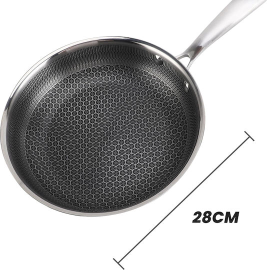 Cheffinger 28cm Frying Pan Honeycomb Coating Long Handle Silver