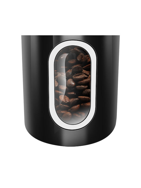 Cheffinger Set 3 Stackable Boxes Coffee Sugar Transparent Window Airtight Black