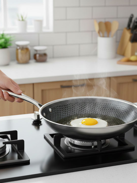 Cheffinger 32см Уок С Пчелна Пита Покритие Дълга Дръжка Сребрист