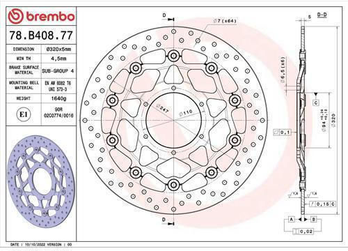 Brembo Floating Front Brake Disc 320/94x5mm 6x110mm Hole 6.5mm Honda Cbr Vtr 1000rr 1000sp1 1000sp2 2000-2007