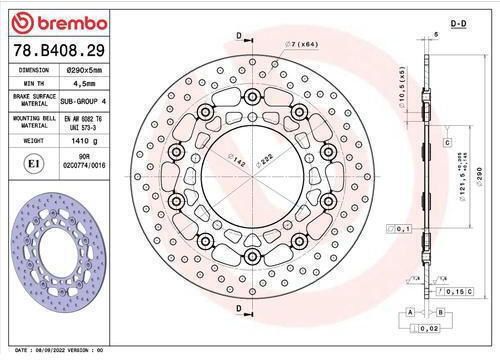 Brembo Front Motorcycle Brake Disc 78b40829 – Floating Drilled 290 Mm