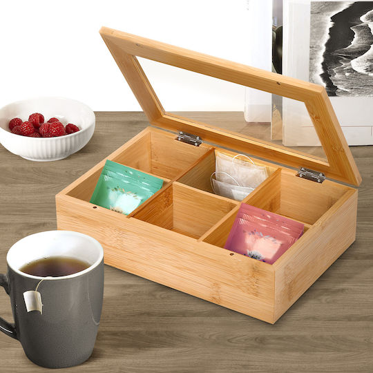 Cheffinger Glazed Tea Box 6 Elegant Practical Storage Compartments Brown Beige Cheffinger Glazed Tea Box 6 Elegant Practical Storage Compartments Brown Beige
