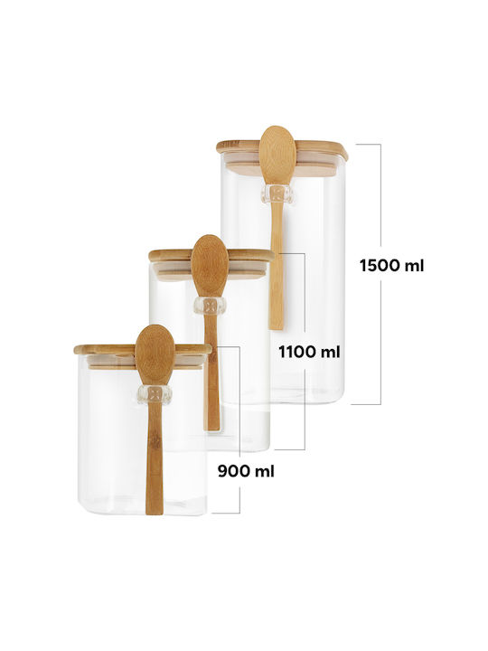 Cheffinger Set 3 Glass Storage Jars Airtight Cork Stopper Sienna