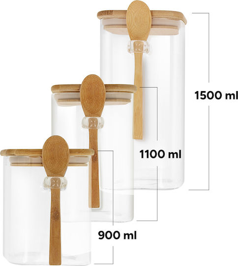 Cheffinger Set 3 Glass Storage Jars Airtight Cork Stopper Sienna