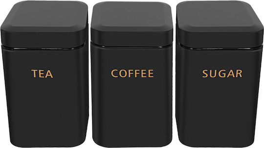 Cheffinger Set 3 Boxes Tea Coffee Sugar 9x14.5cm Airtight Black