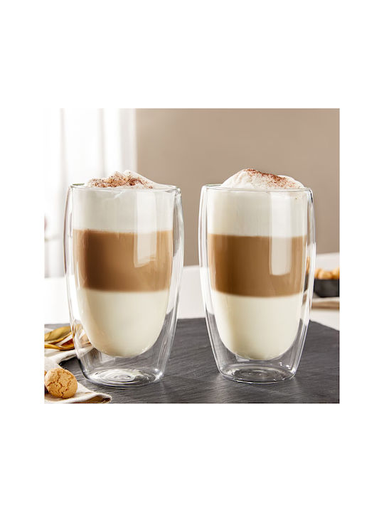 Cheffinger Set 2 Double Wall Drinking Glasses 350ml In Borosilicate Glass Sienna
