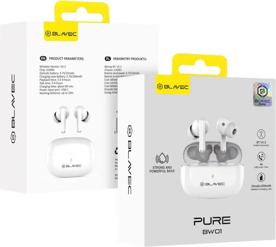 Blavec In-ear Bluetooth Handsfree Ακουστικά με Θήκη Φόρτισης Λευκά