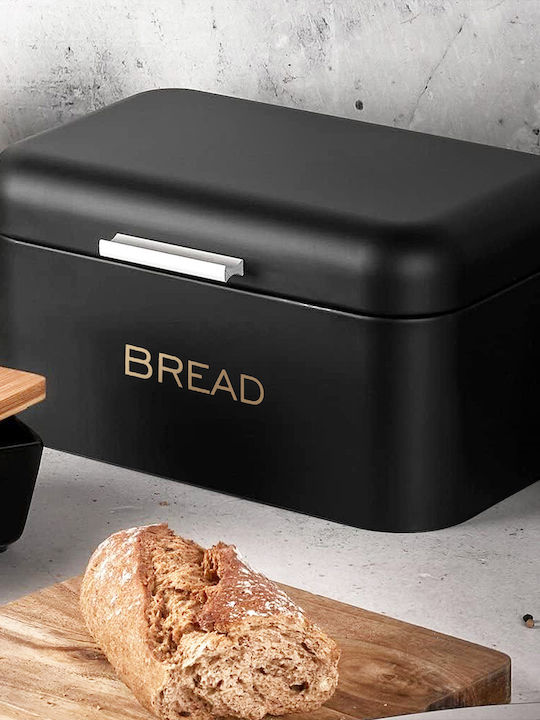 Cheffinger Bread Box Aluminum Handle 34x20x18cm Large Capacity Black