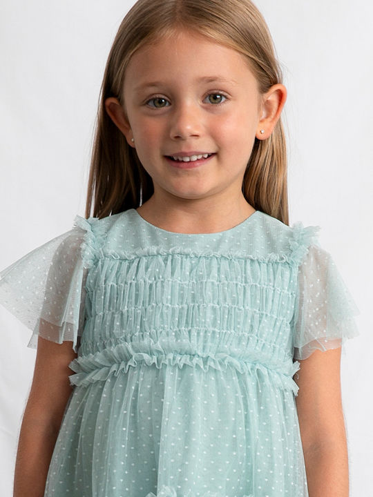 Children's Dress Short Sleeve Tulle Polka Dot Pink