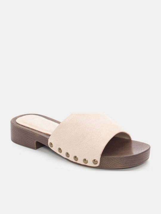 Flach Wildleder Mules in Beige Farbe