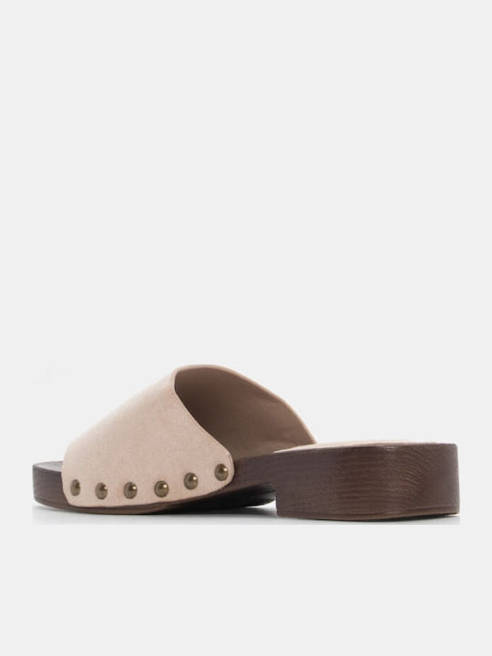 Flach Wildleder Mules in Beige Farbe