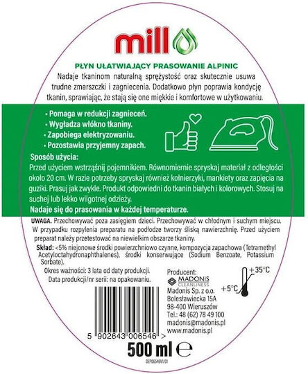 Mill Alpinic Ironing Aid Liquid Spray 500 Ml Mill Alpinic Ironing Aid Liquid Spray 500 Ml