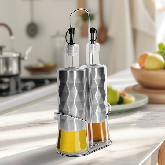 Cheffinger Stainless Steel Bottles Glass Oil Vinegar 2x320ml Solid Stand Silver Cheffinger Stainless Steel Bottles Glass Oil Vinegar 2x320ml Solid Stand Silver