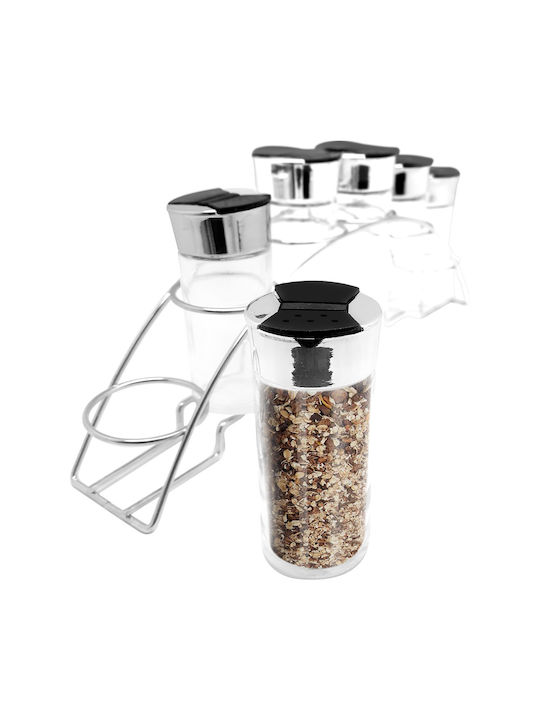 Cheffinger Set 6 Gewürzgläser 90ml Inox Organizer Lagerung Gewürze Schwarz Silber