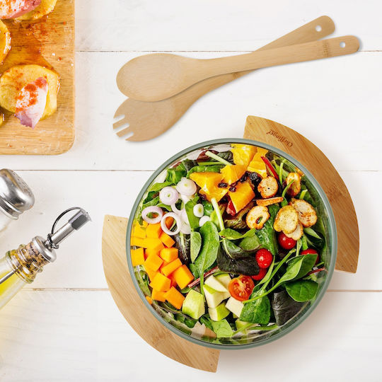 Cheffinger Glass Salad Bowl Bamboo Base Utensils Included Ultra Practical Sienna Cheffinger Glass Salad Bowl Bamboo Base Utensils Included Ultra Practical Sienna