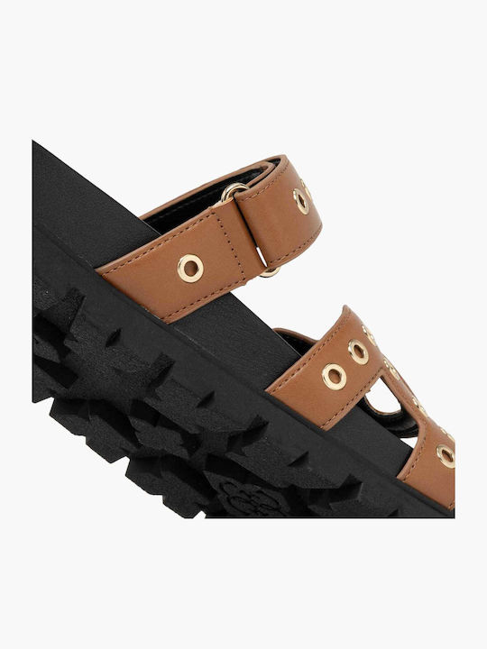Women's Flat Sandals in Tabac Brown Color