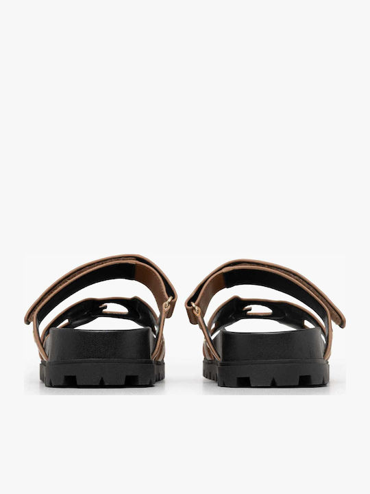 Women's Flat Sandals in Tabac Brown Color