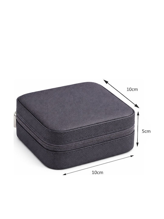 Θήκη Κοσμημάτων Φορητή Ταξιδιωτική 10×10×5cm Pu-δέρμα — Σκουλαρίκια Κολιέ Δαχτυλίδια Βραχιόλια Grey Sn00008