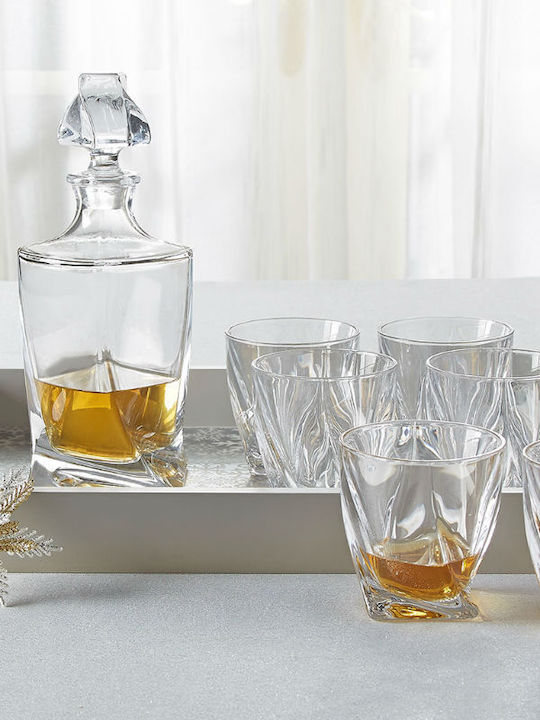 Bohemia Quadro Crystal Whiskey Decanter 27.9cm with Stopper & Glasses 850ml