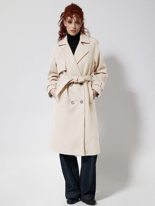 Femeie Beige Palton cu Curea