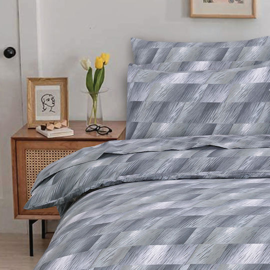 Casa Colori Set Double 4pcs 140x200+30cm with Elastic Grey Illus Gray