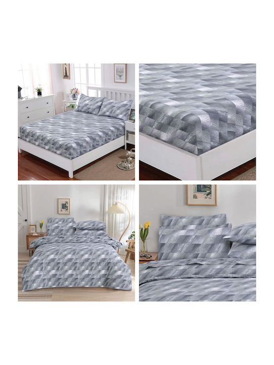 Casa Colori Сет Чаршафи Двойни с Ластик 140x200+30см. Grey Illus Сив 4бр