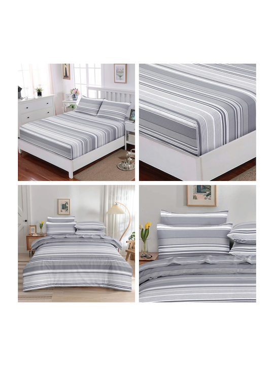Casa Colori Bettwäsche-Set Doppel mit Gummiband 140x200+30cm. Grey Harmony Gray 4Stück