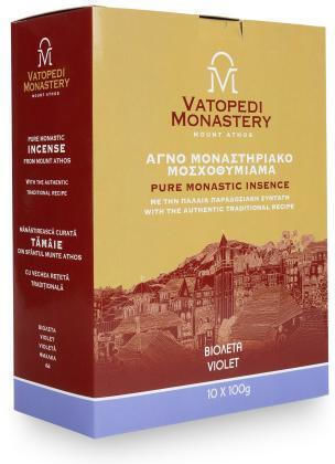 Pure Incense of Mount Athos Old Traditional Recipe 10 X 100g Authentic Product of Vatopedi Monastery Holy Great Monastery Vatopedi 28168 Violet