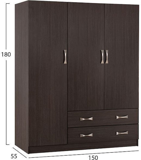 Dreifachtür Kleiderschrank Carly 150x55x180cm