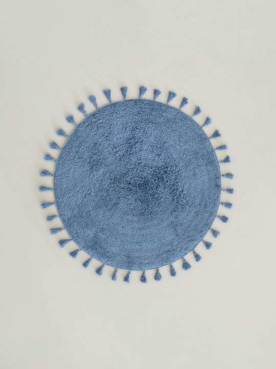 Nima Bath Mat Cotton Round Fuzzy 33150 Denim Blue Width 90cm