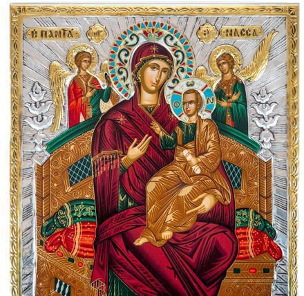 Panagia Pantanassa Crafted Canvas Icon Authentic Product of Vatopedi Monastery Holy Great Monastery Vatopedi 030403000023123 26 X 19 Cm