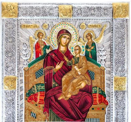 Virgin Mary Pantanassa Crafted Canvas Icon Authentic Product of Vatopedi Monastery Holy Great Monastery Vatopedi 030403000018123 19 X 15 Cm