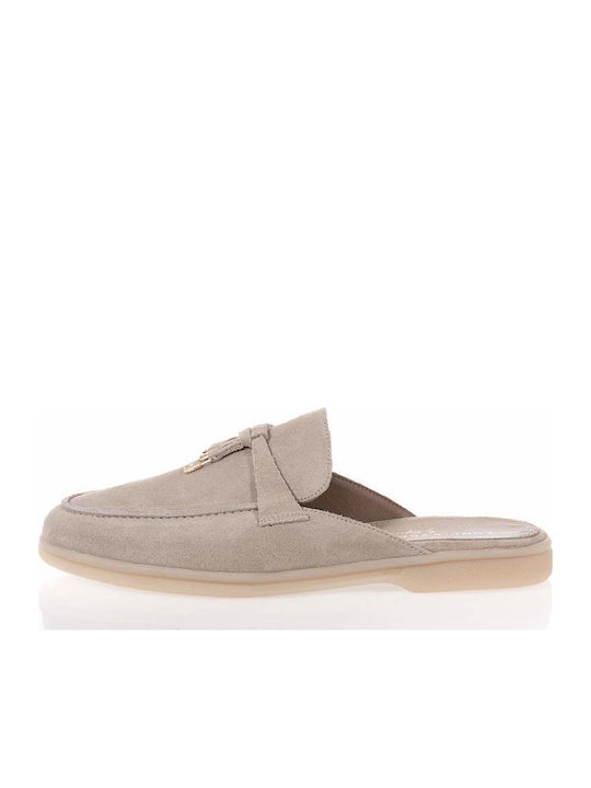 Suede Mules με Τακούνι σε Μπεζ Χρώμα