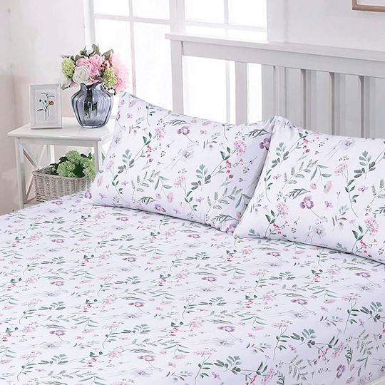 Casa Colori Blooming Touch Σεντόνι Διπλό με Λάστιχο 140x200+30εκ. Floral