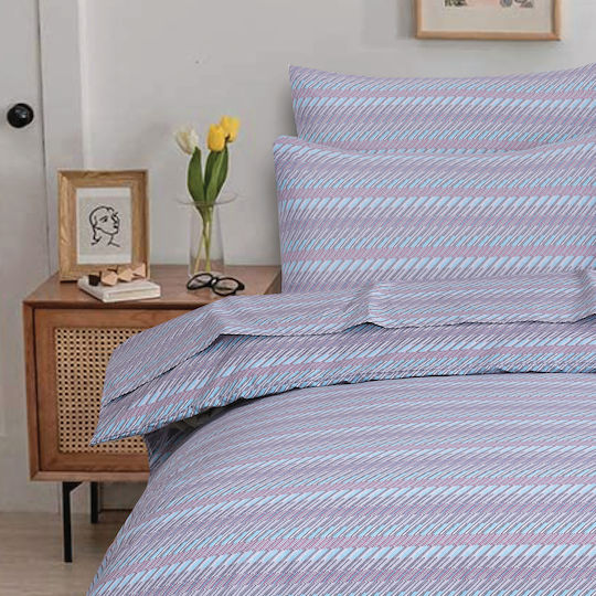 Casa Colori Set Dublu 4buc 140x200+30cm cu Elastic Calm Wave Stripes