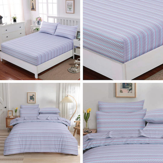Casa Colori Calm Wave Σεντόνι Μονό με Λάστιχο 100x200+30εκ. Ριγέ