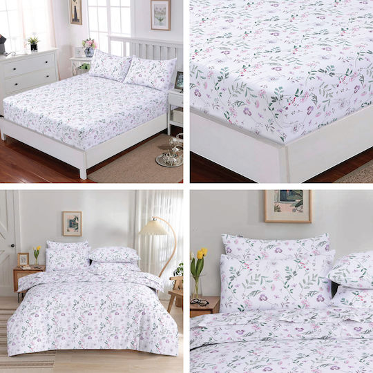 Casa Colori Bettlaken King Size mit Gummiband 180x200+30cm. Blooming Touch Floral