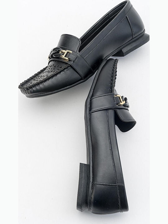 Leder Damen Mokassins in Schwarz Farbe
