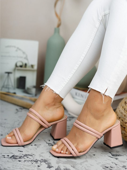 Mules mit Absatz in Rosa Farbe