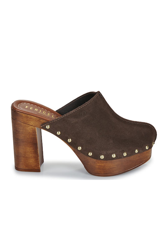 Mules mit Absatz in Braun Farbe