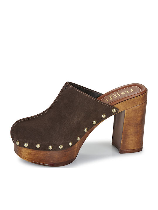 Mules mit Absatz in Braun Farbe