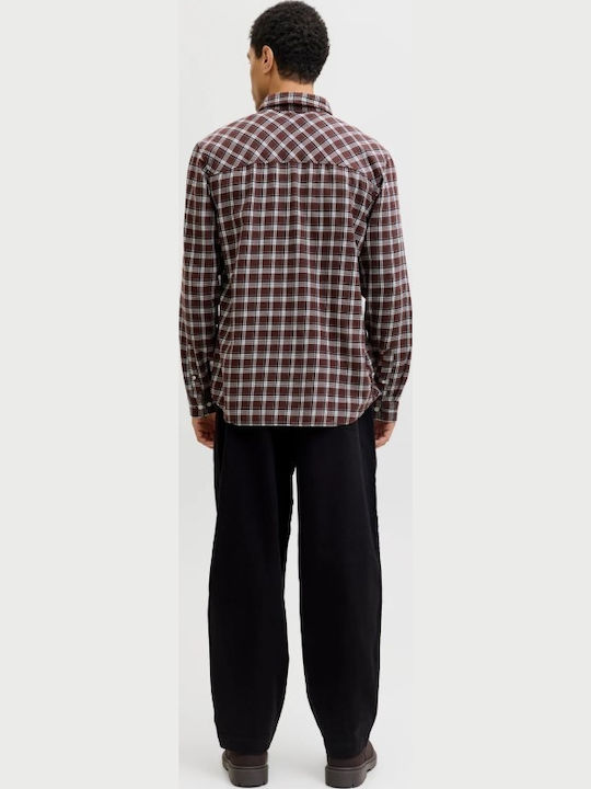 Long-sleeved Flannel Shirt Checked Brown