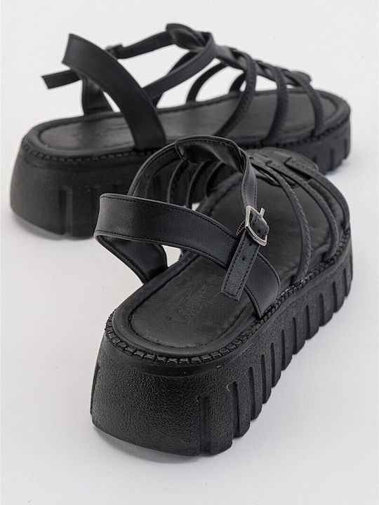 Women's Leather Platform Shoes Black