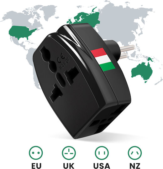 Akashi Travel Adapter Socket Type L Italy 3 Universal Outlets Black