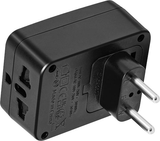 Akashi Travel Adapter Type C Plug Europe China Brazil 3 Outlets Black