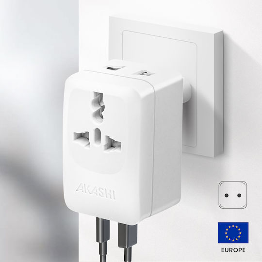Akashi Reiseadapter Europa Brasilien Korea USB USB C 15W Weiß