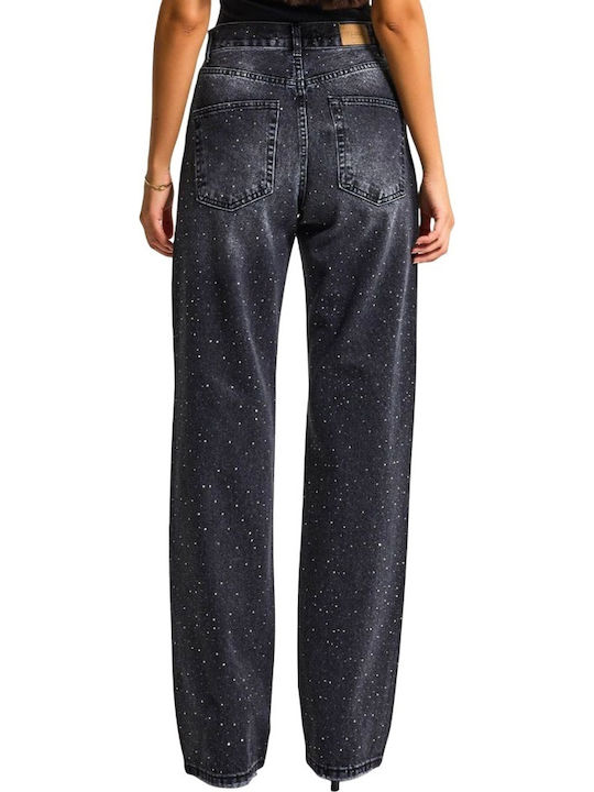 Hoch tailliert Damenjeans in Lockerer Passform Black