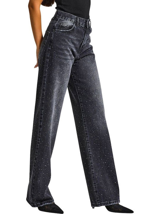 Hoch tailliert Damenjeans in Lockerer Passform Black